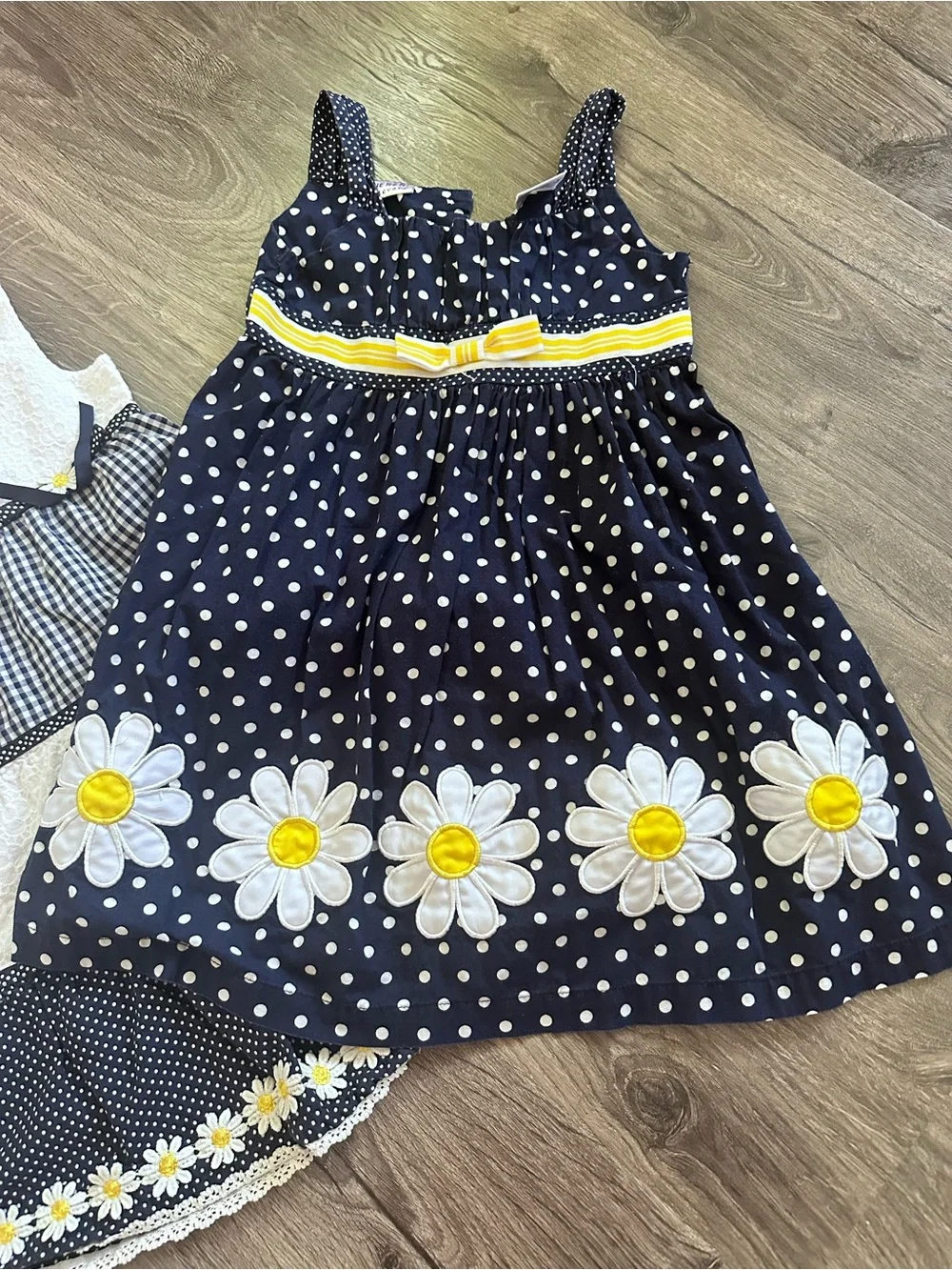 Navy & White Daisy Polka Dot Girls' Dresses - Cute Summer Sundress